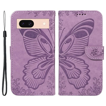 For Google Pixel 8a Case Butterfly Pattern Leather Phone Cover with Magnetic Clasp