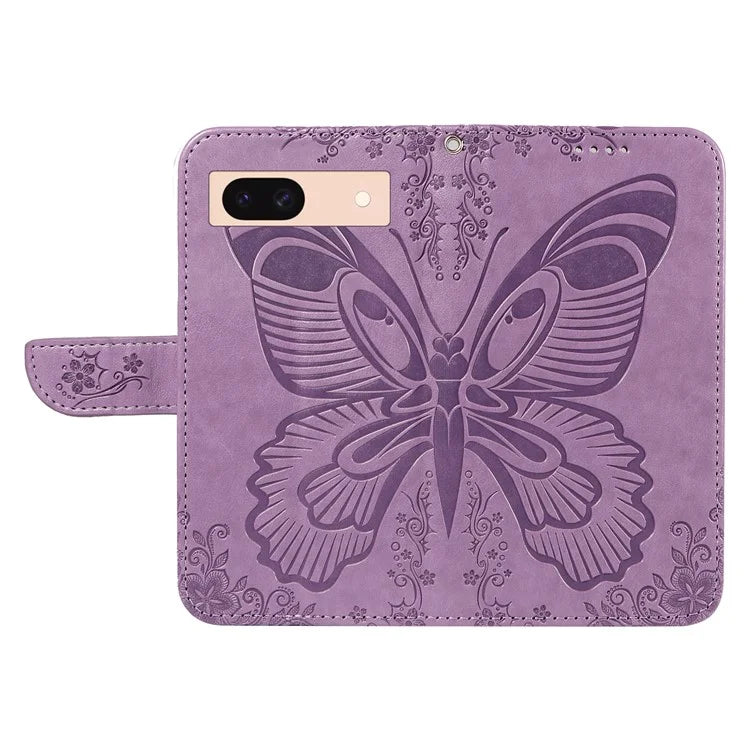 For Google Pixel 8a Case Butterfly Pattern Leather Phone Cover with Magnetic Clasp