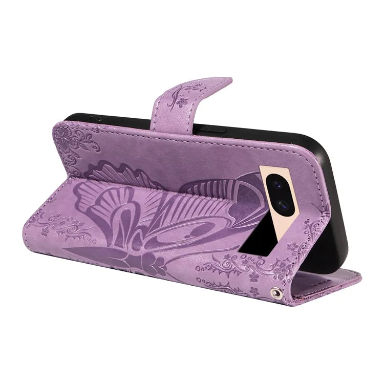 For Google Pixel 8a Case Butterfly Pattern Leather Phone Cover with Magnetic Clasp