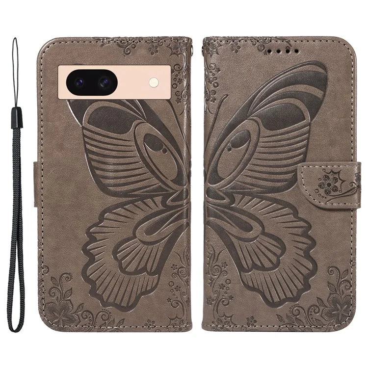 For Google Pixel 8a Case Butterfly Pattern Leather Phone Cover with Magnetic Clasp