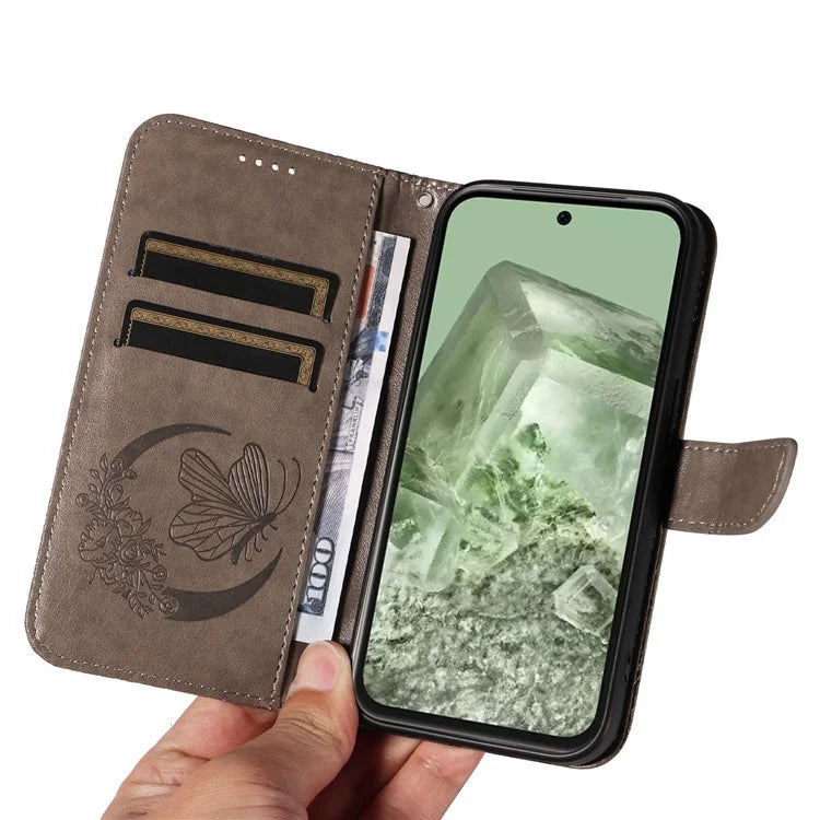 For Google Pixel 8a Case Butterfly Pattern Leather Phone Cover with Magnetic Clasp