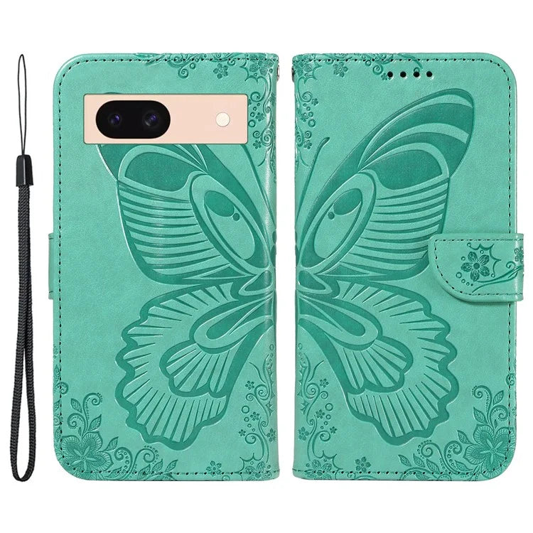 For Google Pixel 8a Case Butterfly Pattern Leather Phone Cover with Magnetic Clasp