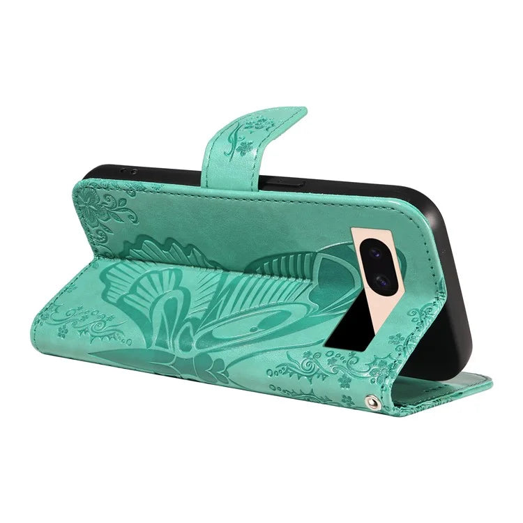 For Google Pixel 8a Case Butterfly Pattern Leather Phone Cover with Magnetic Clasp