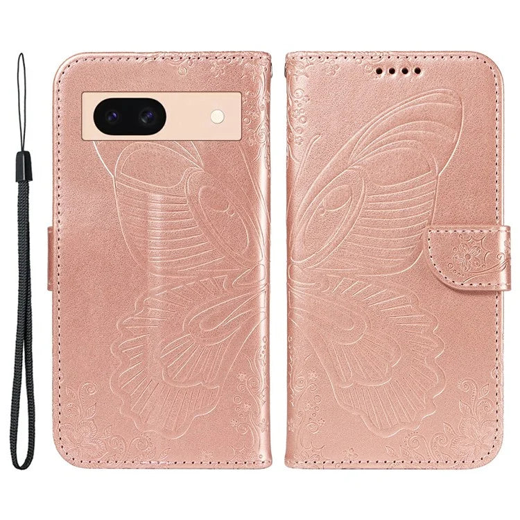 For Google Pixel 8a Case Butterfly Pattern Leather Phone Cover with Magnetic Clasp
