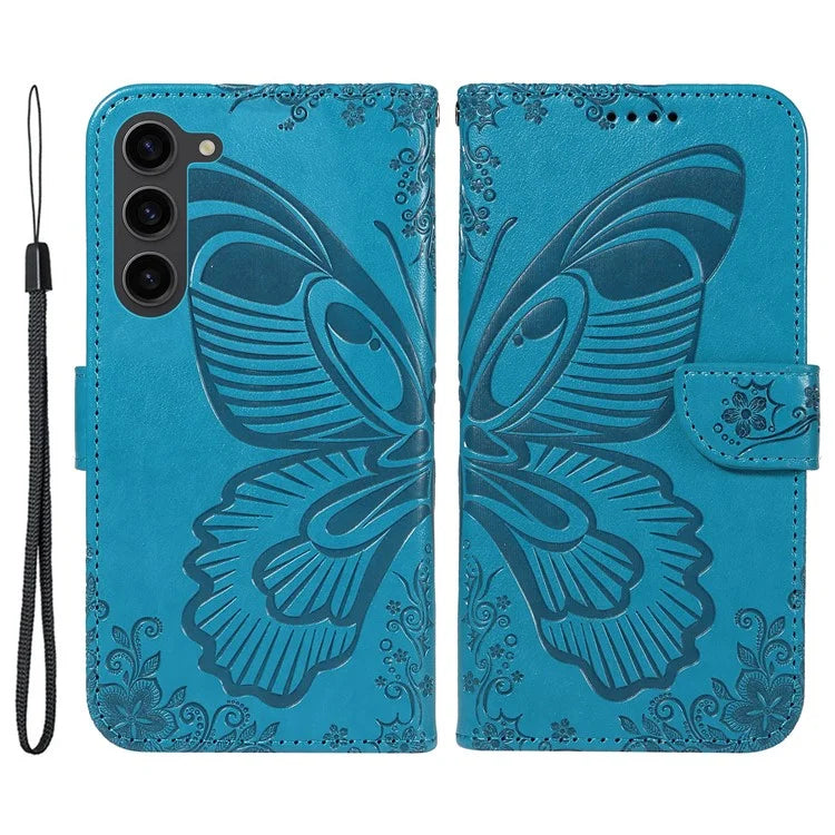 For Samsung Galaxy S23 Case Butterfly Imprint Shockproof Leather Wallet Phone Shell