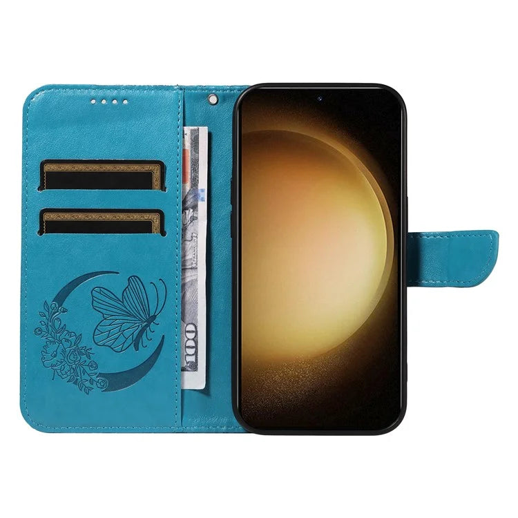 For Samsung Galaxy S23 Case Butterfly Imprint Shockproof Leather Wallet Phone Shell
