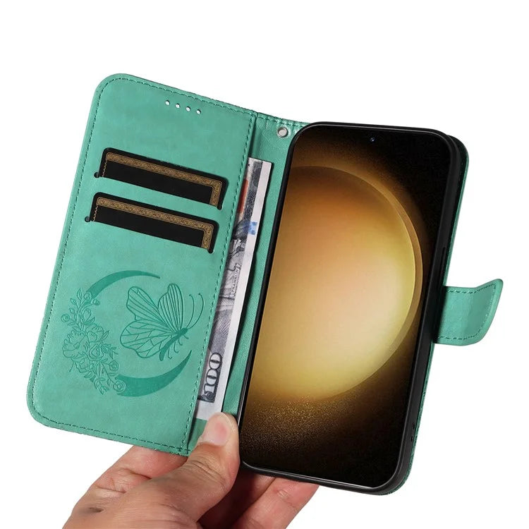 For Samsung Galaxy S23 Case Butterfly Imprint Shockproof Leather Wallet Phone Shell
