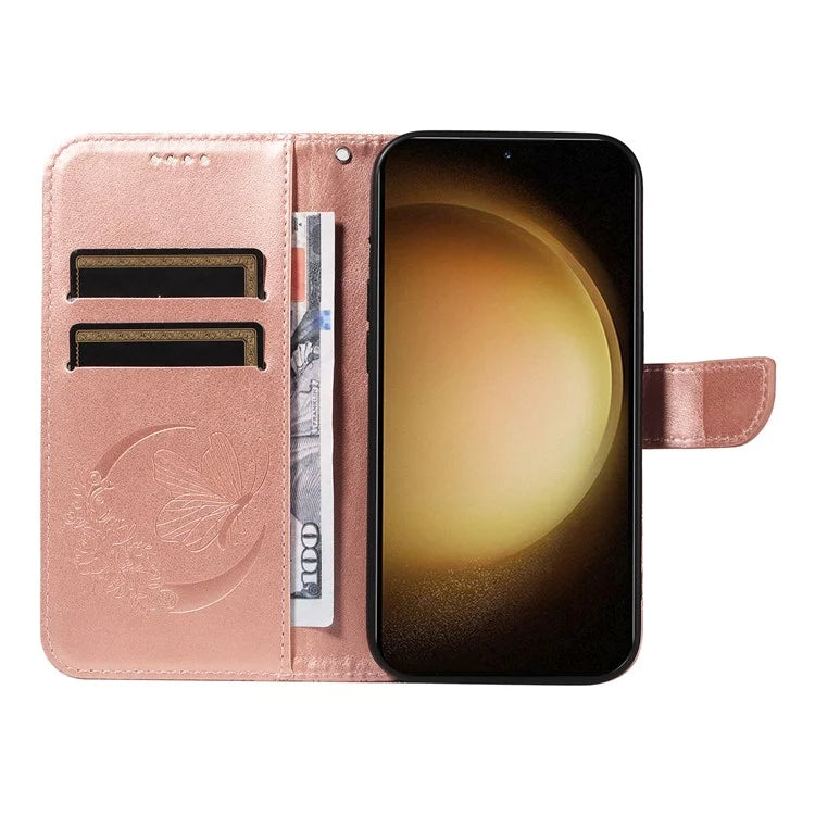 For Samsung Galaxy S23 Case Butterfly Imprint Shockproof Leather Wallet Phone Shell