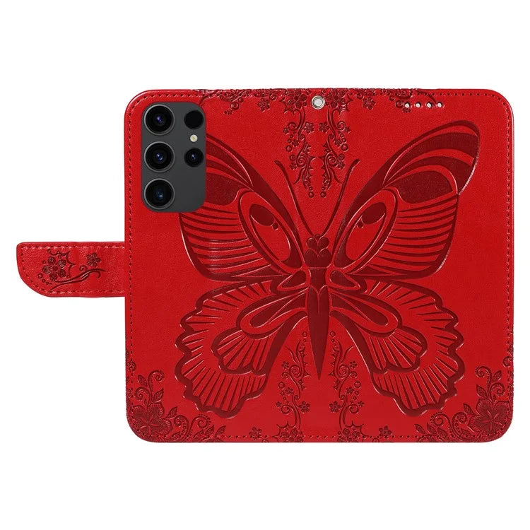 For Samsung Galaxy S23 Ultra Case Butterfly Pattern Leather Wallet Stand Phone Cover