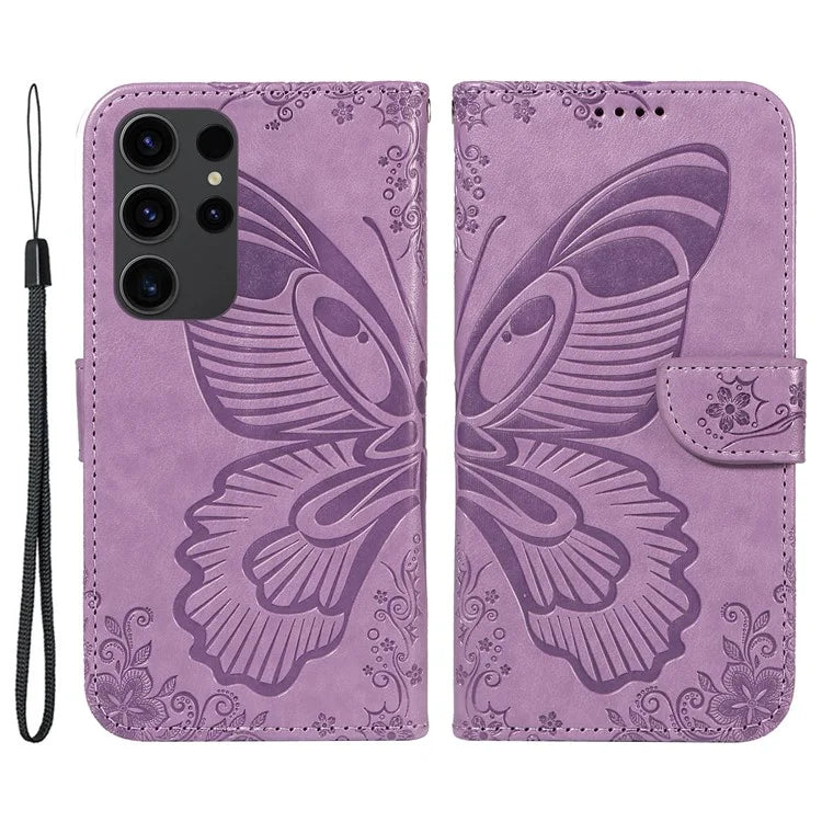 For Samsung Galaxy S23 Ultra Case Butterfly Pattern Leather Wallet Stand Phone Cover
