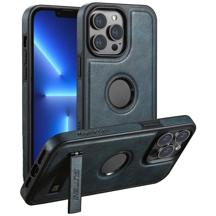 SUTENI G2 For iPhone 13 Pro Max Case Waxy Texture Leather Magnetic Back Cover Kickstand