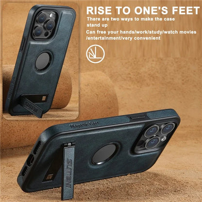 SUTENI G2 For iPhone 13 Pro Max Case Waxy Texture Leather Magnetic Back Cover Kickstand