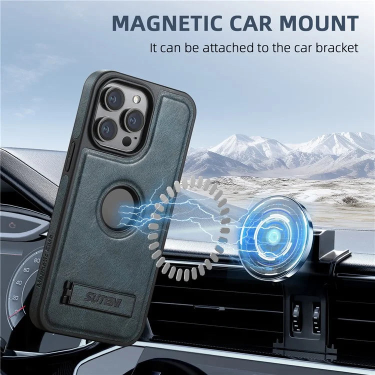 SUTENI G2 For iPhone 13 Pro Max Case Waxy Texture Leather Magnetic Back Cover Kickstand