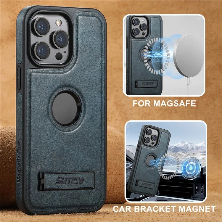 SUTENI G2 For iPhone 13 Pro Max Case Waxy Texture Leather Magnetic Back Cover Kickstand