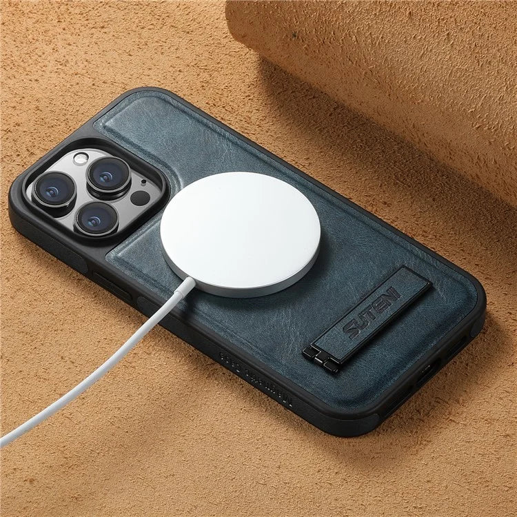 SUTENI G2 For iPhone 13 Pro Max Case Waxy Texture Leather Magnetic Back Cover Kickstand