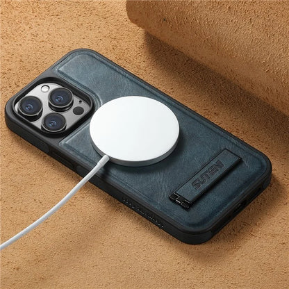 SUTENI G2 For iPhone 13 Pro Max Case Waxy Texture Leather Magnetic Back Cover Kickstand