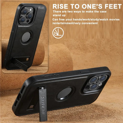 SUTENI G2 For iPhone 13 Pro Max Case Waxy Texture Leather Magnetic Back Cover Kickstand