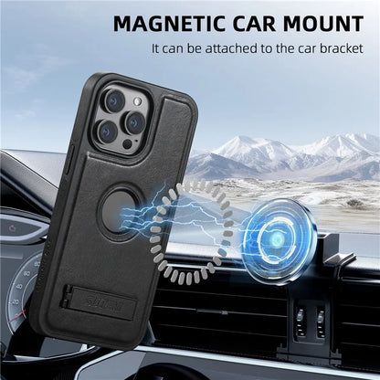 SUTENI G2 For iPhone 13 Pro Max Case Waxy Texture Leather Magnetic Back Cover Kickstand
