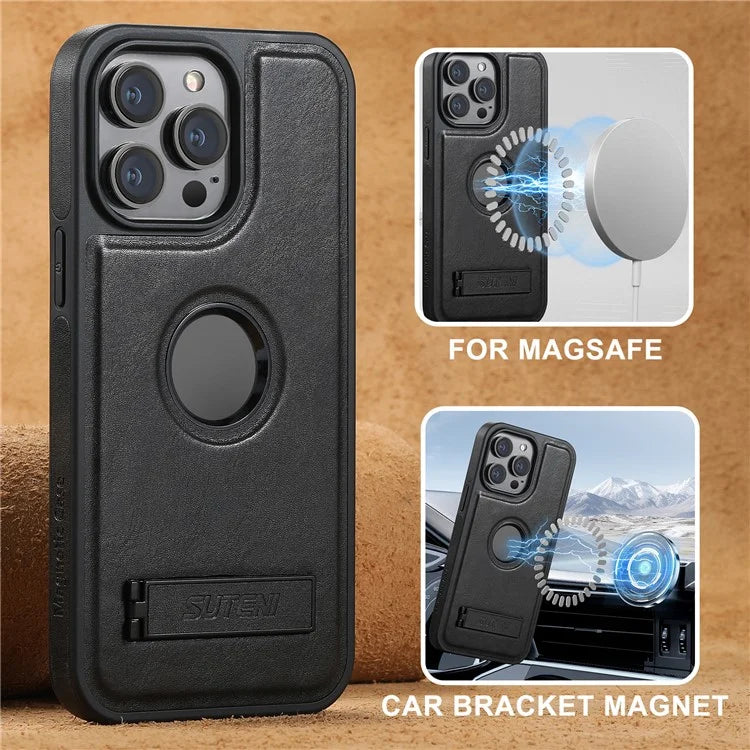 SUTENI G2 For iPhone 13 Pro Max Case Waxy Texture Leather Magnetic Back Cover Kickstand