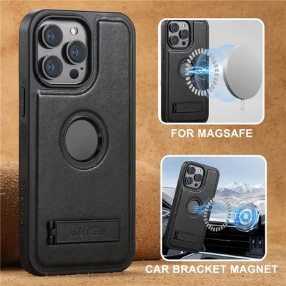 SUTENI G2 For iPhone 13 Pro Max Case Waxy Texture Leather Magnetic Back Cover Kickstand