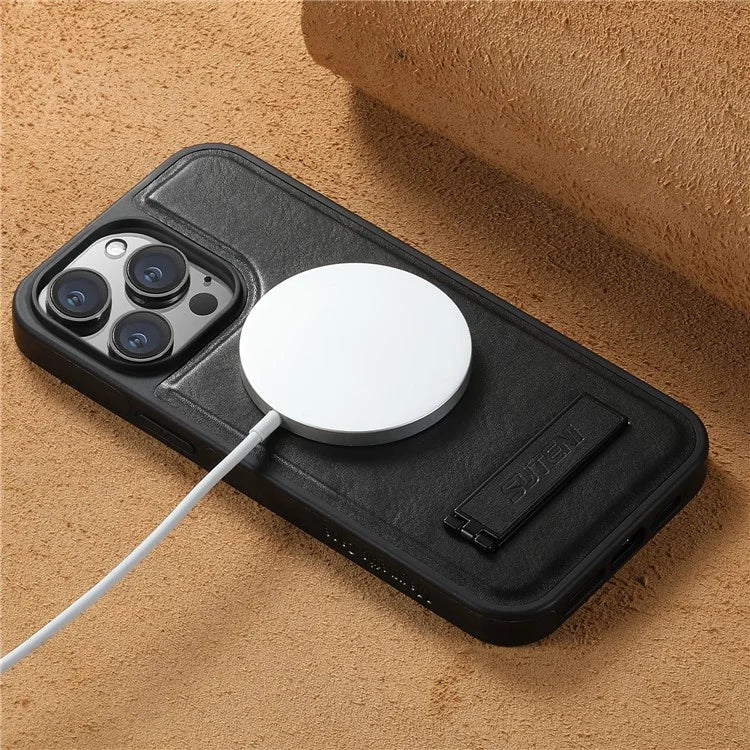 SUTENI G2 For iPhone 13 Pro Max Case Waxy Texture Leather Magnetic Back Cover Kickstand
