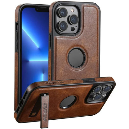 SUTENI G2 For iPhone 13 Pro Max Case Waxy Texture Leather Magnetic Back Cover Kickstand