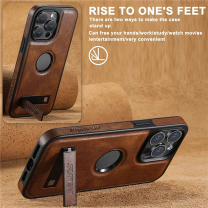 SUTENI G2 For iPhone 13 Pro Max Case Waxy Texture Leather Magnetic Back Cover Kickstand
