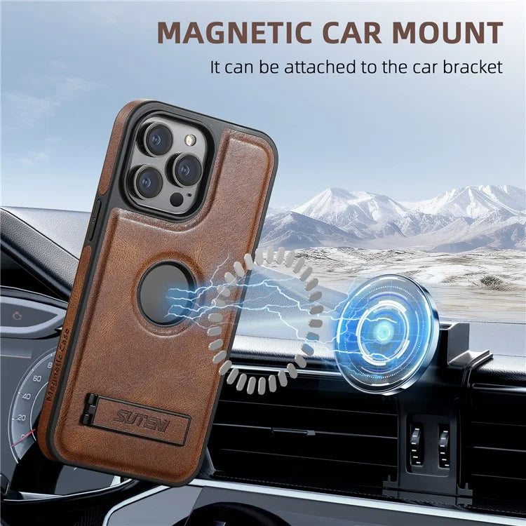 SUTENI G2 For iPhone 13 Pro Max Case Waxy Texture Leather Magnetic Back Cover Kickstand