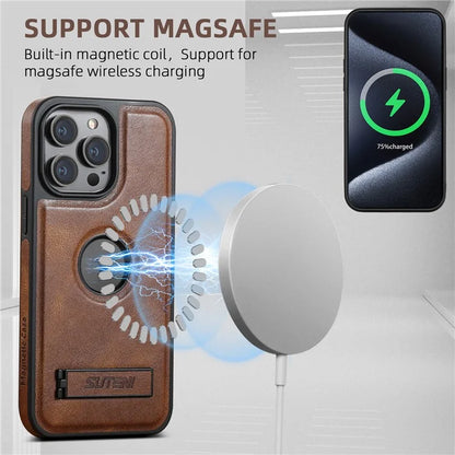 SUTENI G2 For iPhone 13 Pro Max Case Waxy Texture Leather Magnetic Back Cover Kickstand