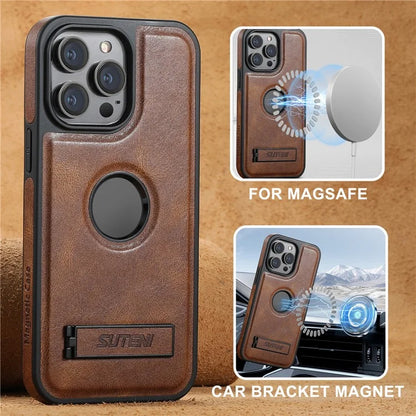 SUTENI G2 For iPhone 13 Pro Max Case Waxy Texture Leather Magnetic Back Cover Kickstand