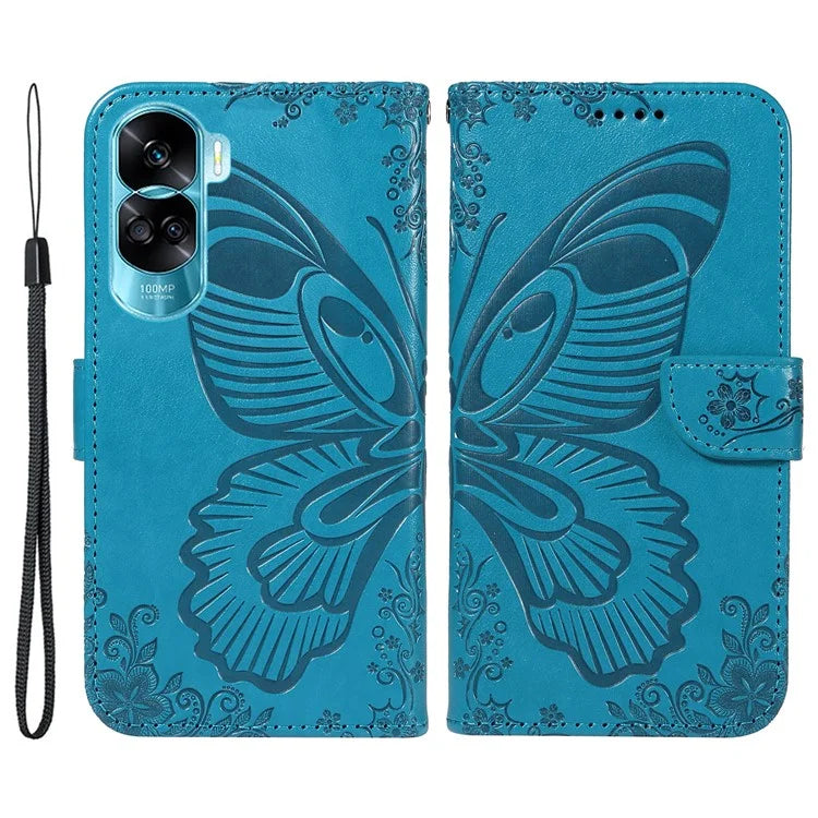 For Honor 90 Lite 5G / X50i 5G Wallet Case Butterfly Imprint Shockproof Leather Phone Shell