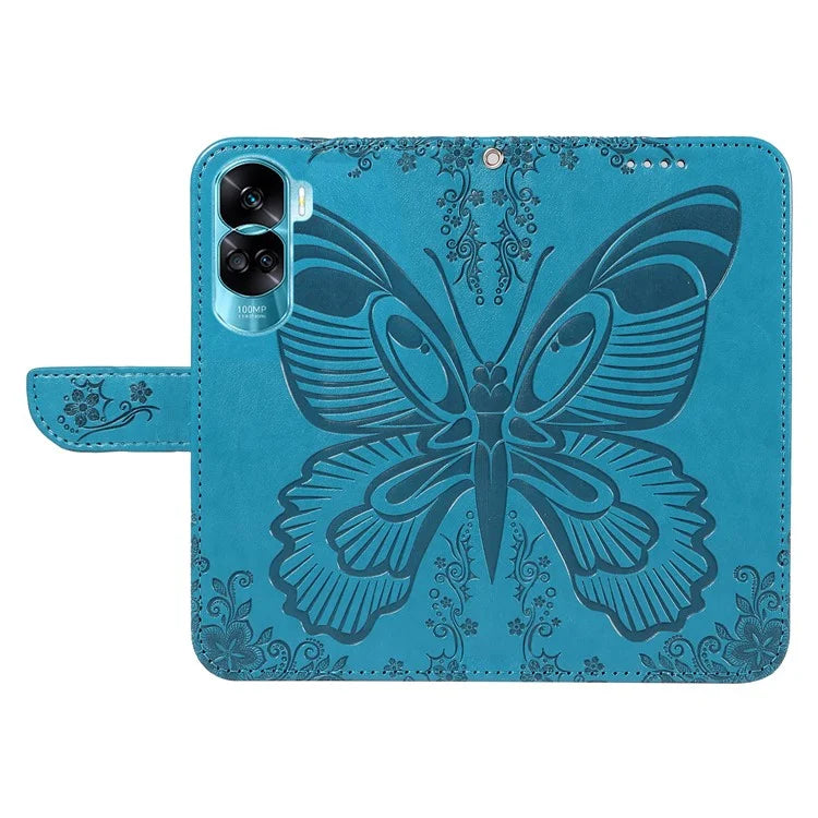 For Honor 90 Lite 5G / X50i 5G Wallet Case Butterfly Imprint Shockproof Leather Phone Shell