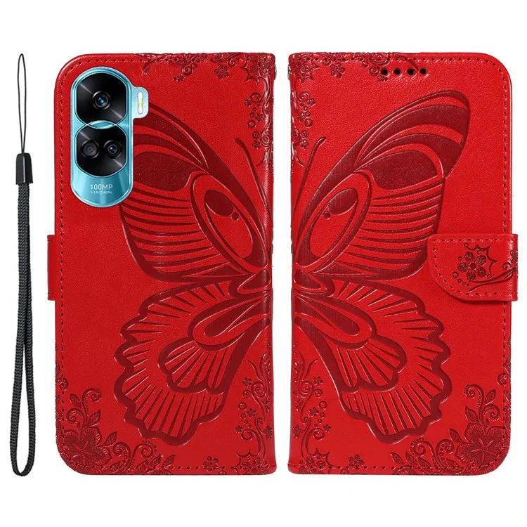 For Honor 90 Lite 5G / X50i 5G Wallet Case Butterfly Imprint Shockproof Leather Phone Shell
