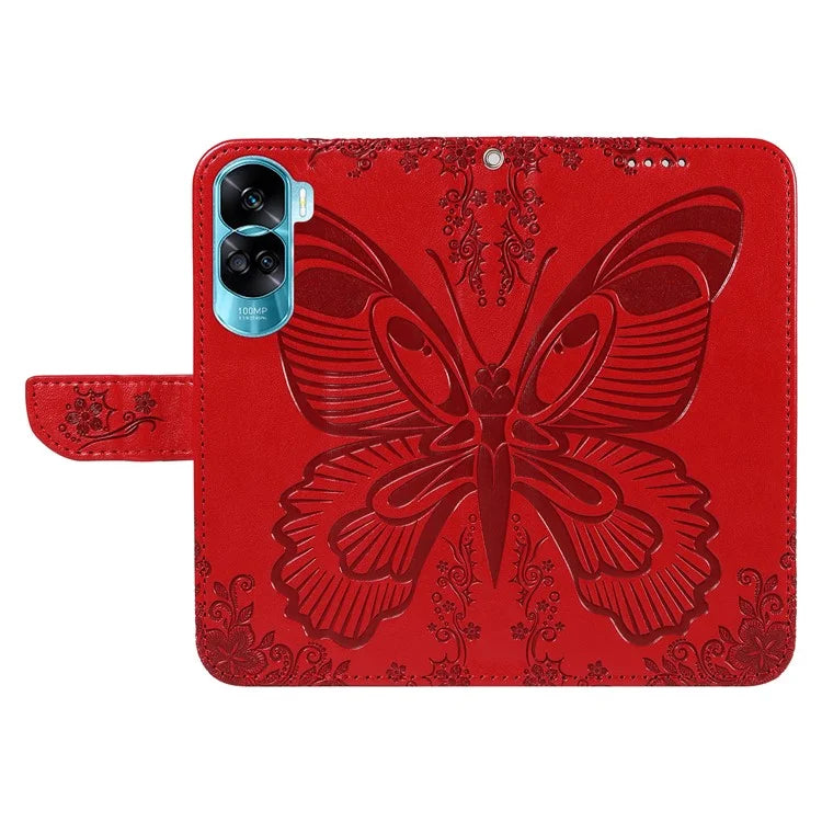 For Honor 90 Lite 5G / X50i 5G Wallet Case Butterfly Imprint Shockproof Leather Phone Shell