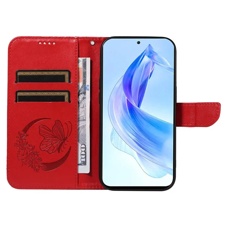 For Honor 90 Lite 5G / X50i 5G Wallet Case Butterfly Imprint Shockproof Leather Phone Shell