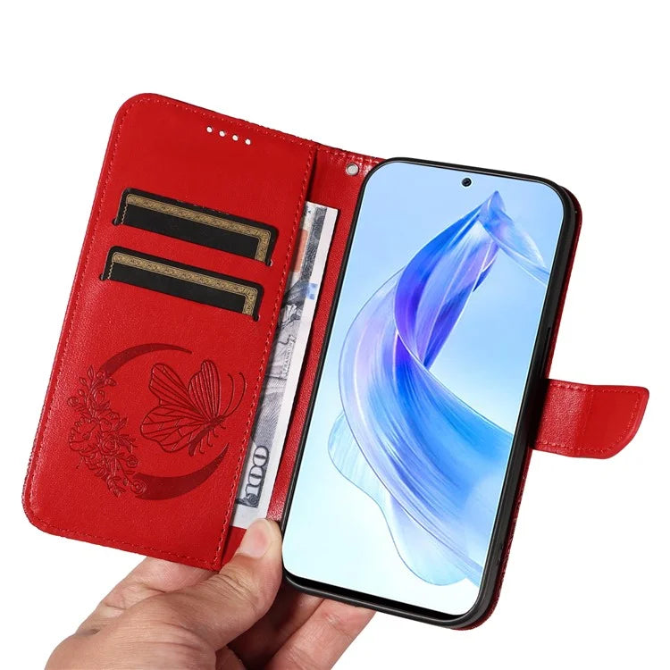 For Honor 90 Lite 5G / X50i 5G Wallet Case Butterfly Imprint Shockproof Leather Phone Shell