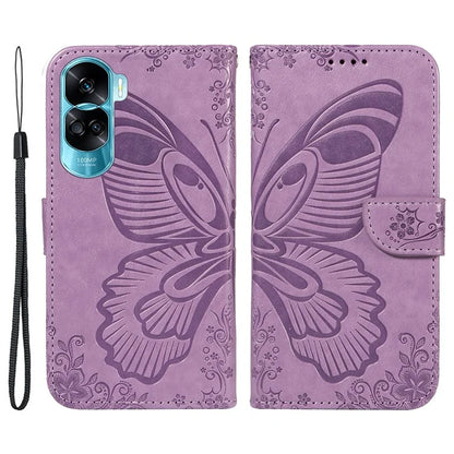For Honor 90 Lite 5G / X50i 5G Wallet Case Butterfly Imprint Shockproof Leather Phone Shell