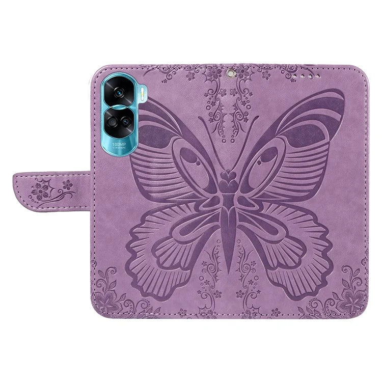For Honor 90 Lite 5G / X50i 5G Wallet Case Butterfly Imprint Shockproof Leather Phone Shell