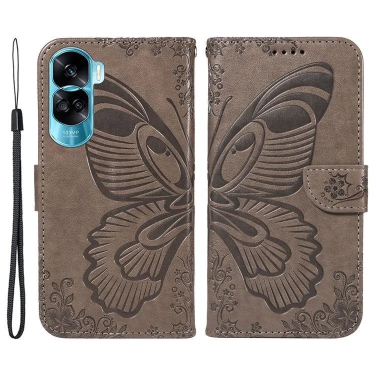For Honor 90 Lite 5G / X50i 5G Wallet Case Butterfly Imprint Shockproof Leather Phone Shell