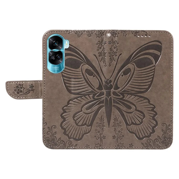 For Honor 90 Lite 5G / X50i 5G Wallet Case Butterfly Imprint Shockproof Leather Phone Shell