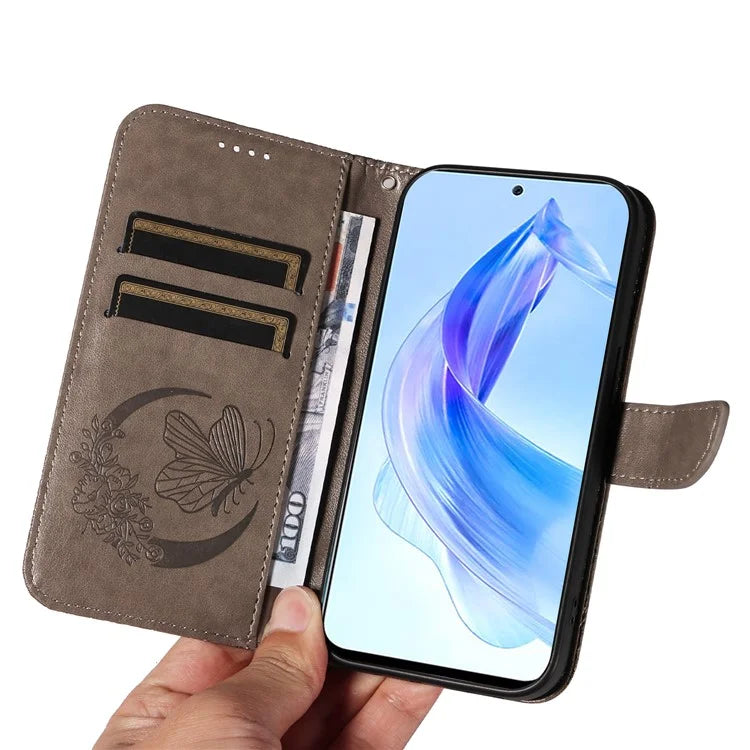 For Honor 90 Lite 5G / X50i 5G Wallet Case Butterfly Imprint Shockproof Leather Phone Shell