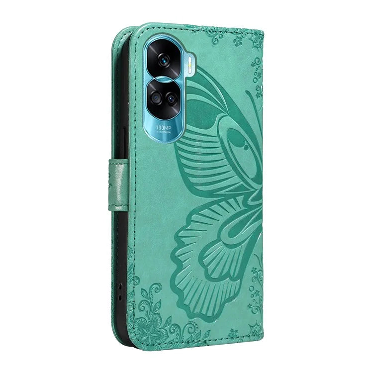 For Honor 90 Lite 5G / X50i 5G Wallet Case Butterfly Imprint Shockproof Leather Phone Shell