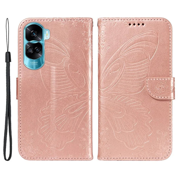 For Honor 90 Lite 5G / X50i 5G Wallet Case Butterfly Imprint Shockproof Leather Phone Shell