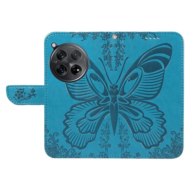 For OnePlus 12 5G Case Butterfly Imprint Leather Wallet Phone Cover with Strap