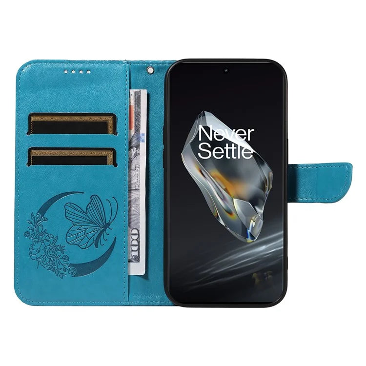 For OnePlus 12 5G Case Butterfly Imprint Leather Wallet Phone Cover with Strap