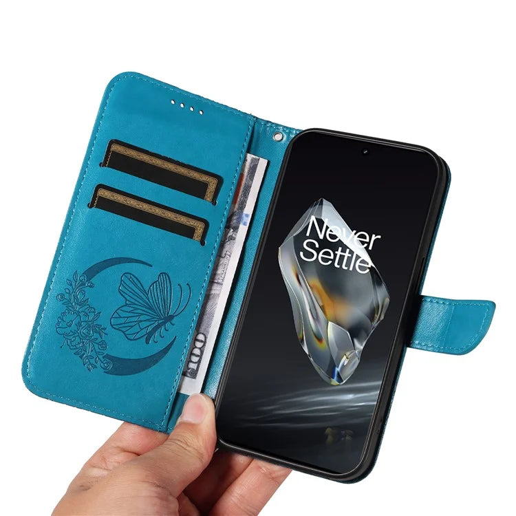 For OnePlus 12 5G Case Butterfly Imprint Leather Wallet Phone Cover with Strap