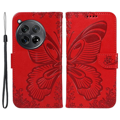 For OnePlus 12 5G Case Butterfly Imprint Leather Wallet Phone Cover with Strap