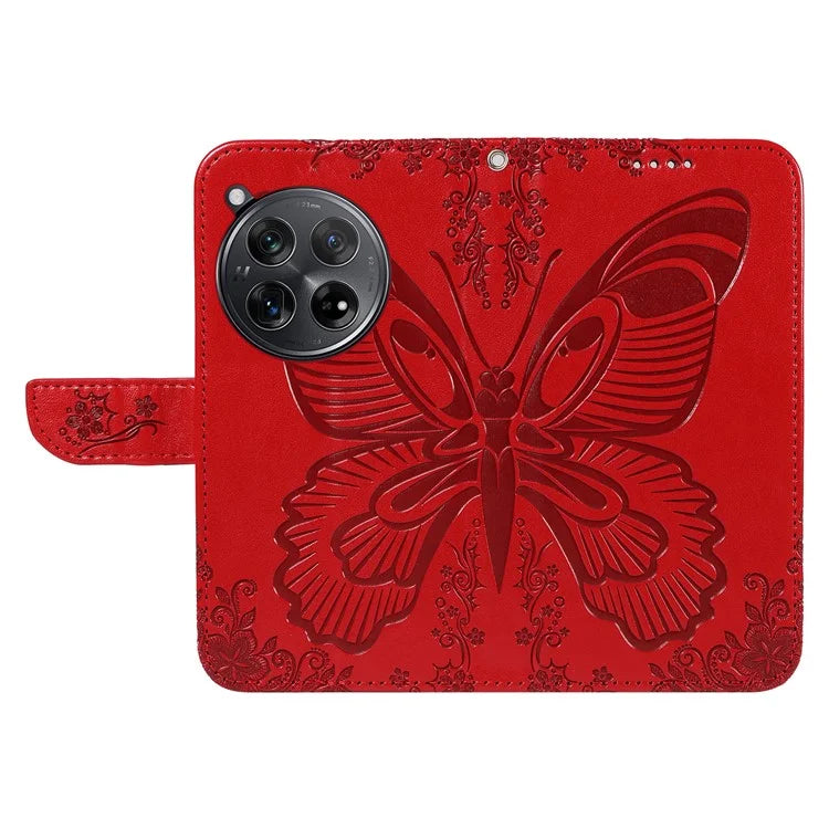 For OnePlus 12 5G Case Butterfly Imprint Leather Wallet Phone Cover with Strap