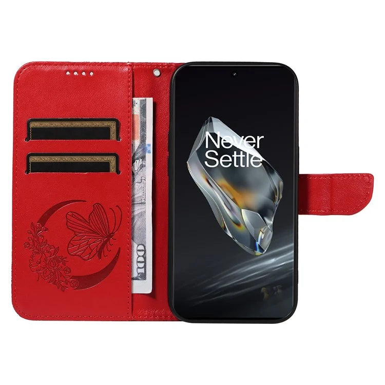 For OnePlus 12 5G Case Butterfly Imprint Leather Wallet Phone Cover with Strap