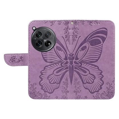 For OnePlus 12 5G Case Butterfly Imprint Leather Wallet Phone Cover with Strap